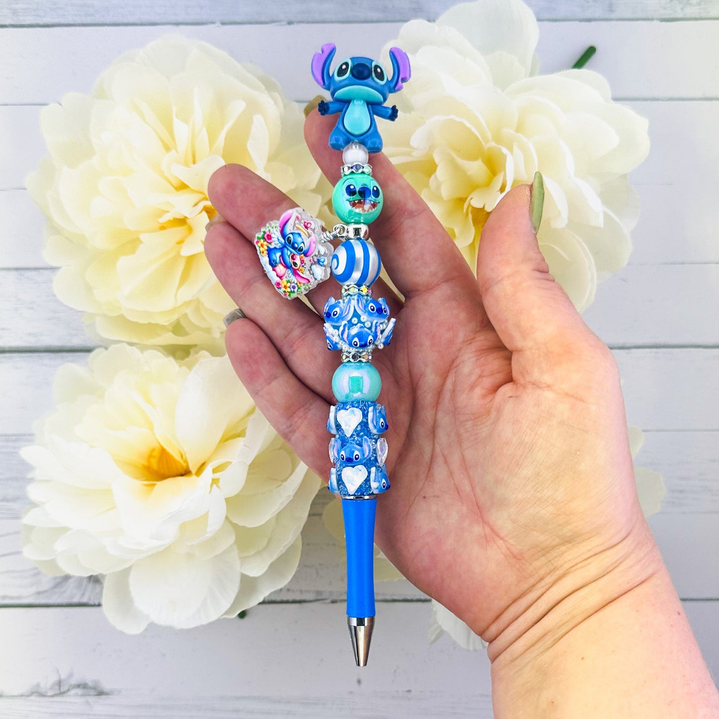 Blue Monster Beaded Pen